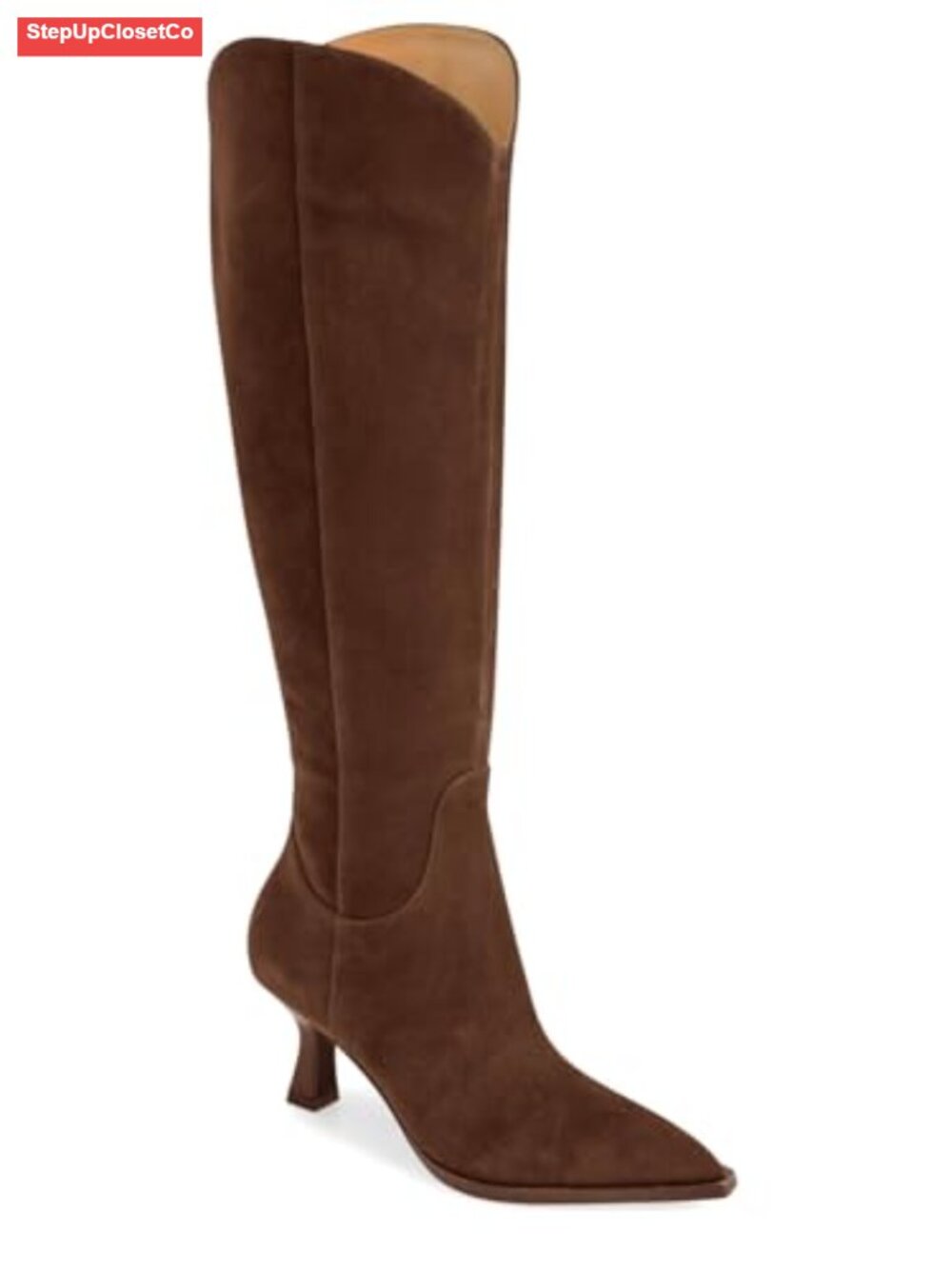 Wide Calf Knee High Boots Kitten Heel Pointed Toe Tall Boots Side Zipper - Picture 1 of 6